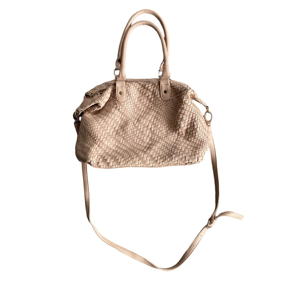 Deux Lux Light Pink Basket Weave Shoulder Purse Gold Hardware